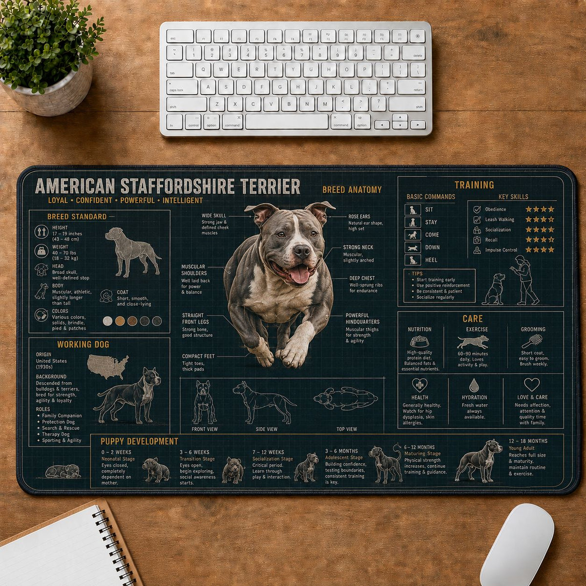 American Staffordshire Terrier Dog Breed Visual Guide Desk Mat | 5To9Vibe