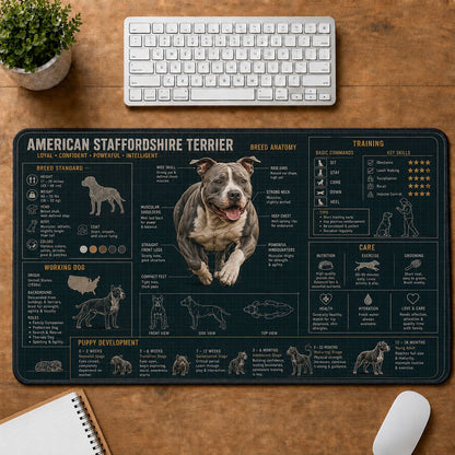 American Staffordshire Terrier Dog Breed Visual Guide Desk Mat | 5To9Vibe
