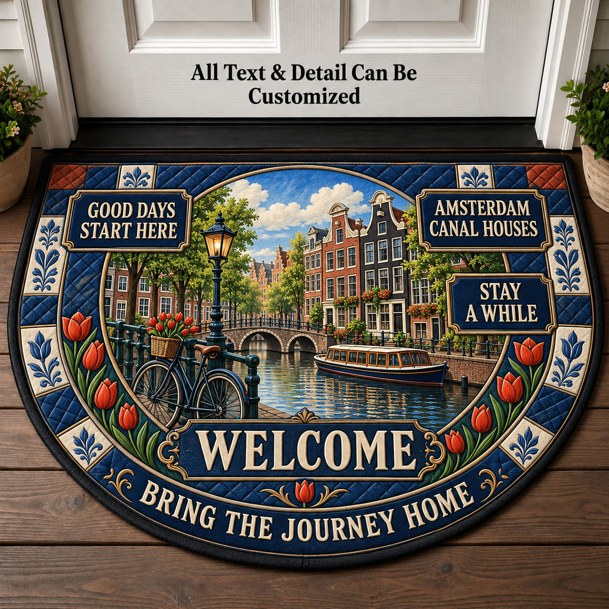 Amsterdam Canal Houses Personalized Half Round Mat | 5To9Vibe