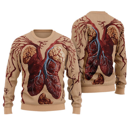 Anatomical Lungs and Brain Ugly Christmas Sweater