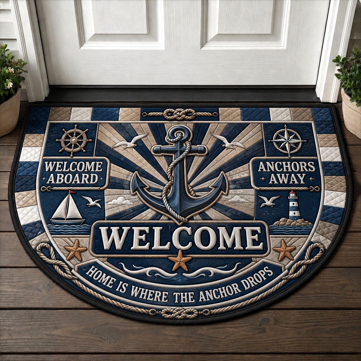 Wipe Your Flippers Whale Welcome Mat - Coastal Lighthouse & Ocean Doormat - 5to9vibe
