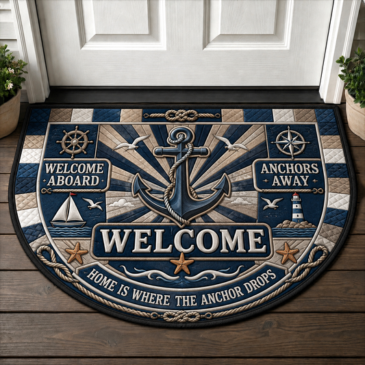 Home Is Where The Anchor Drops Doormat - Nautical Welcome Aboard Outdoor Mat - 5to9vibe