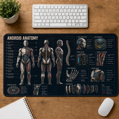 Android Anatomy Futuristic Technical Guide Desk Mat | 5To9Vibe