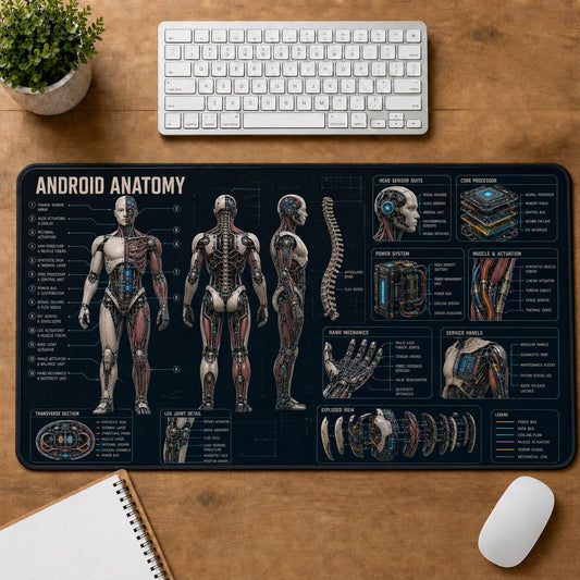 Android Anatomy Futuristic Technical Guide Desk Mat | 5To9Vibe