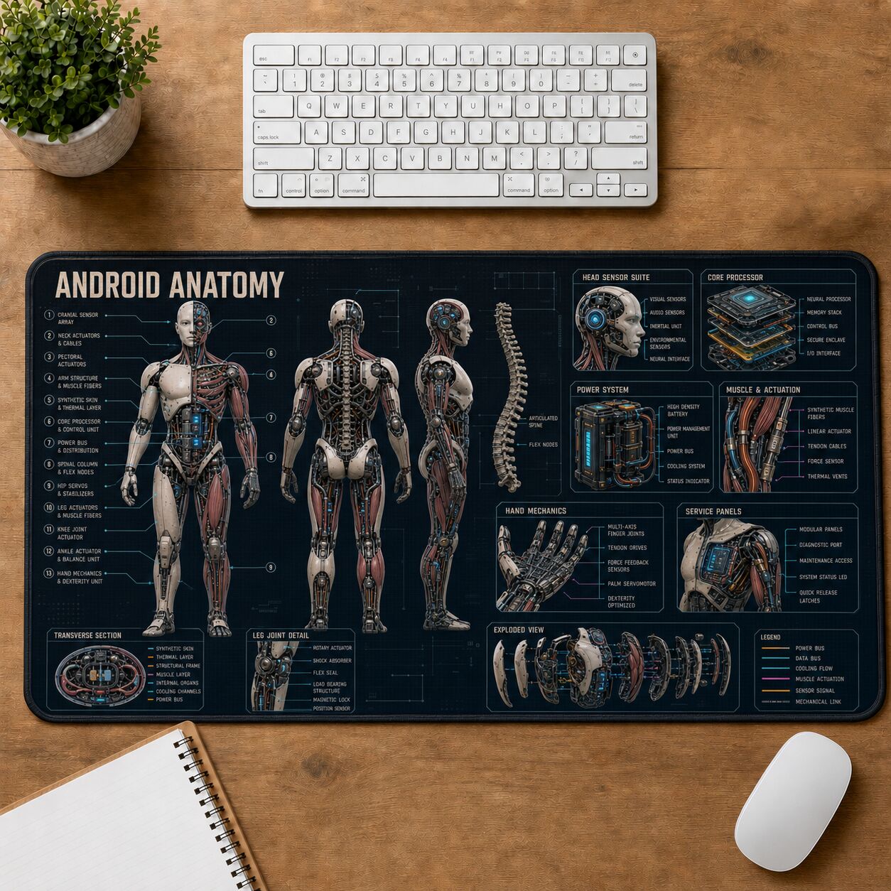 Android Anatomy Futuristic Technical Guide Desk Mat | 5To9Vibe
