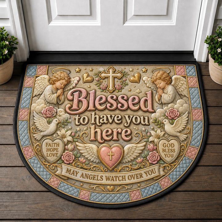 Blessed To Have You Here Doormat - Religious Angel & Doves Welcome Mat - 5to9vibe