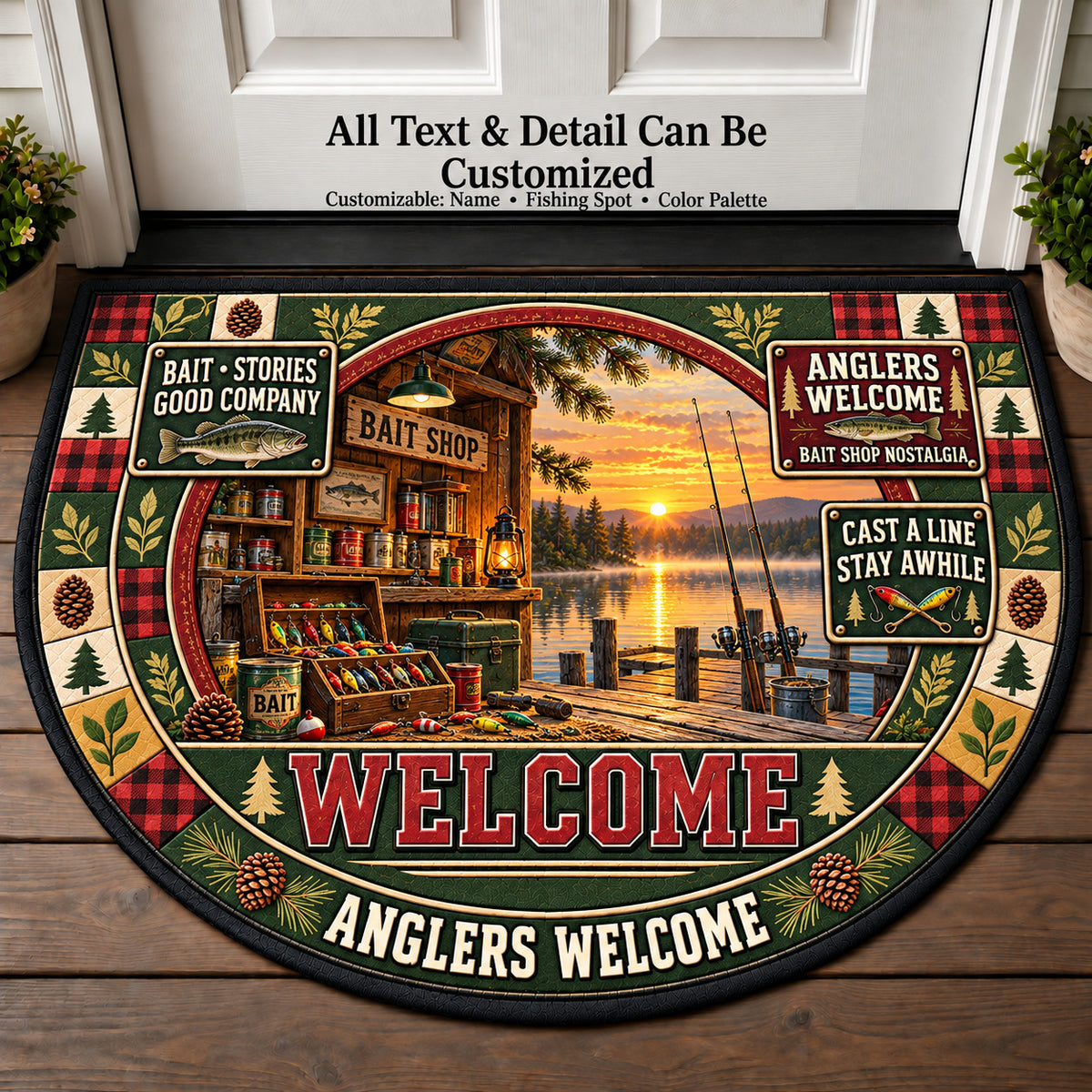 Bait Shop Nostalgia - Anglers Welcome Personalized Half Round Mat | 5To9Vibe