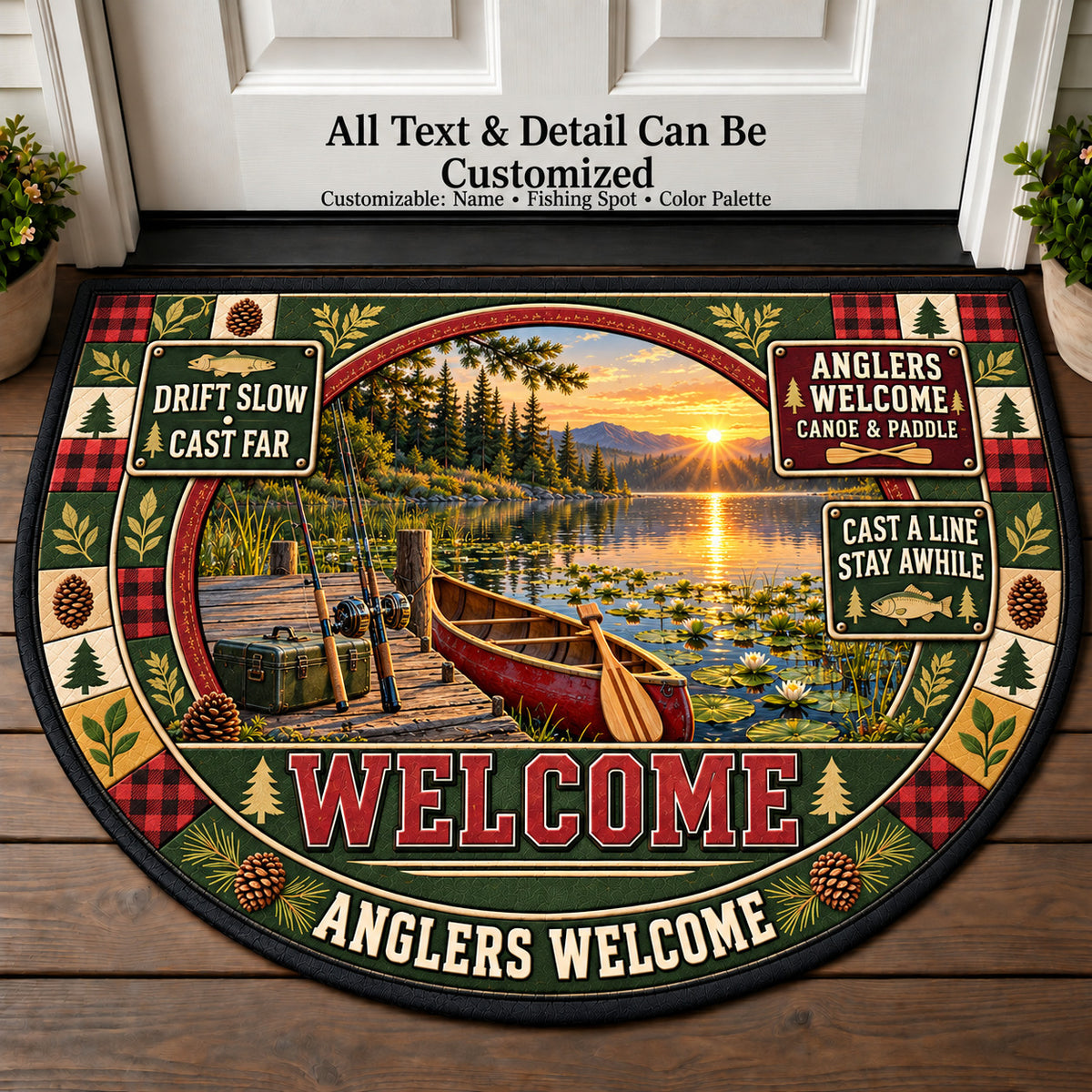 Canoe Paddle - Anglers Welcome Personalized Half Round Mat | 5To9Vibe