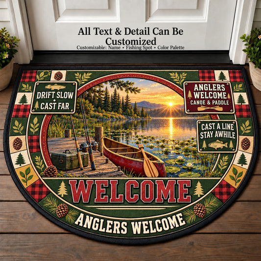 Canoe Paddle - Anglers Welcome Personalized Half Round Mat | 5To9Vibe
