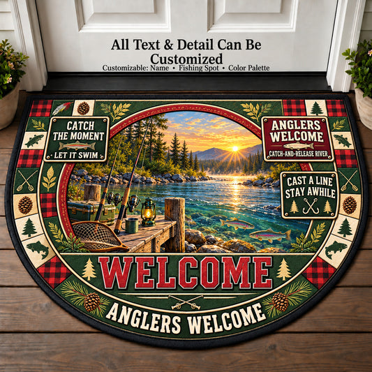 Catch and Release River - Anglers Welcome Personalized Half Round Mat | 5To9Vibe