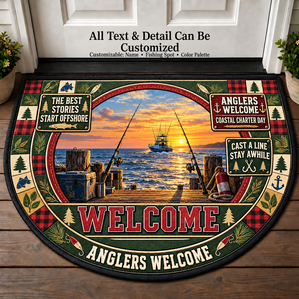Coastal Charter Day - Anglers Welcome Personalized Half Round Mat | 5To9Vibe