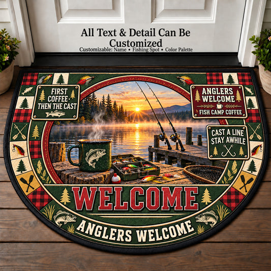 Fish Camp Coffee - Anglers Welcome Personalized Half Round Mat | 5To9Vibe