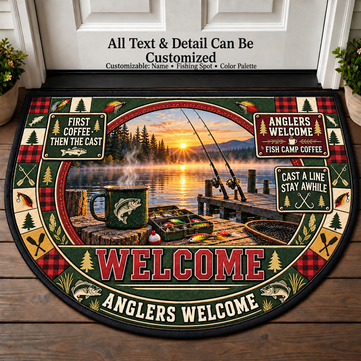 Fish Camp Coffee - Anglers Welcome Personalized Half Round Mat | 5To9Vibe