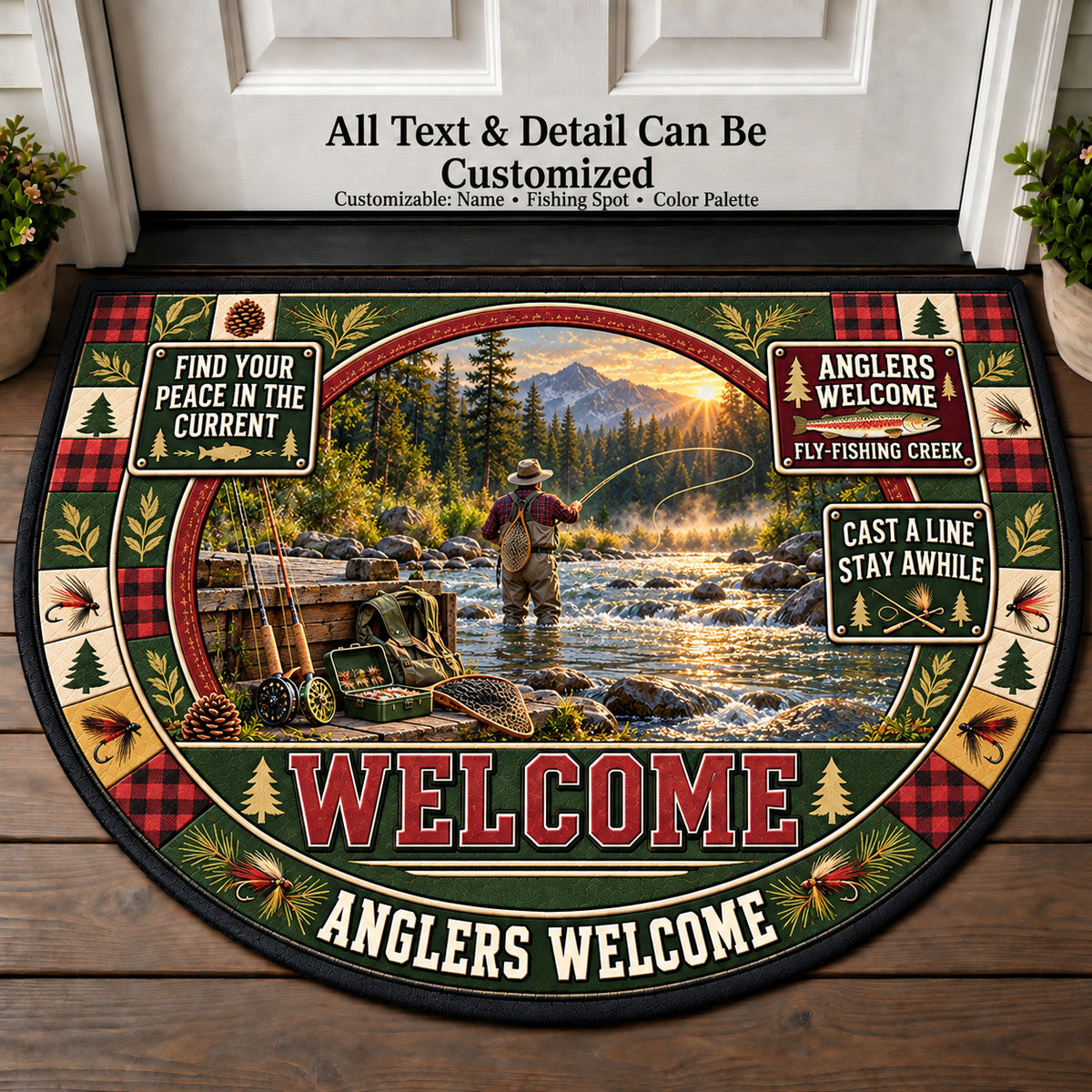 Fly Fishing Creek - Anglers Welcome Personalized Half Round Mat | 5To9Vibe