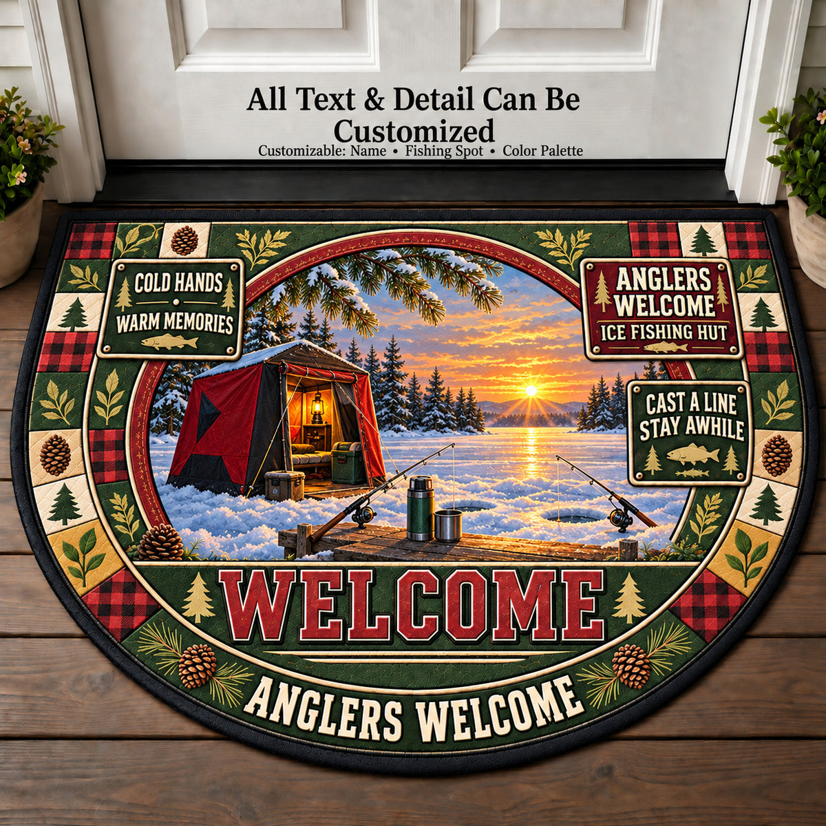 Ice Fishing Hut - Anglers Welcome Personalized Half Round Mat | 5To9Vibe
