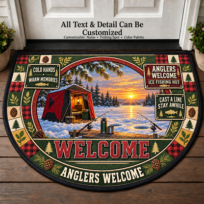 Ice Fishing Hut - Anglers Welcome Personalized Half Round Mat | 5To9Vibe