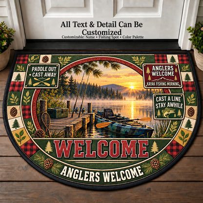 Kayak Fishing Morning - Anglers Welcome Personalized Half Round Mat | 5To9Vibe