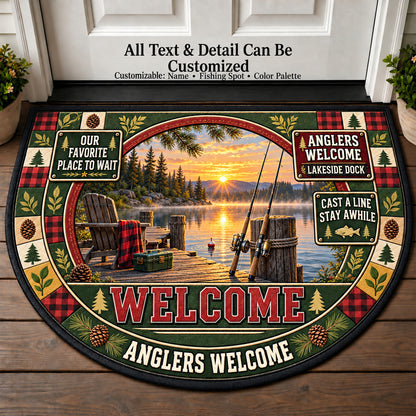 Lakeside Dock - Anglers Welcome Personalized Half Round Mat | 5To9Vibe