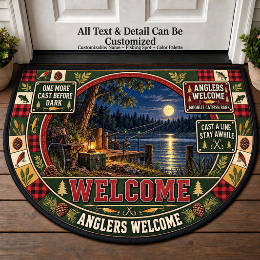 Moonlit Catfish Bank - Anglers Welcome Personalized Half Round Mat | 5To9Vibe