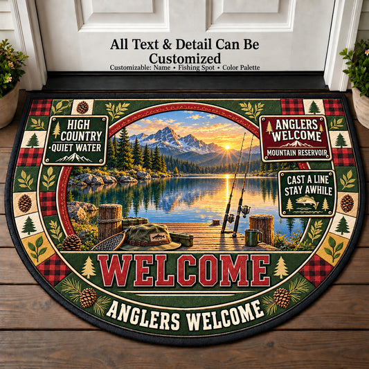 Mountain Reservoir - Anglers Welcome Personalized Half Round Mat | 5To9Vibe