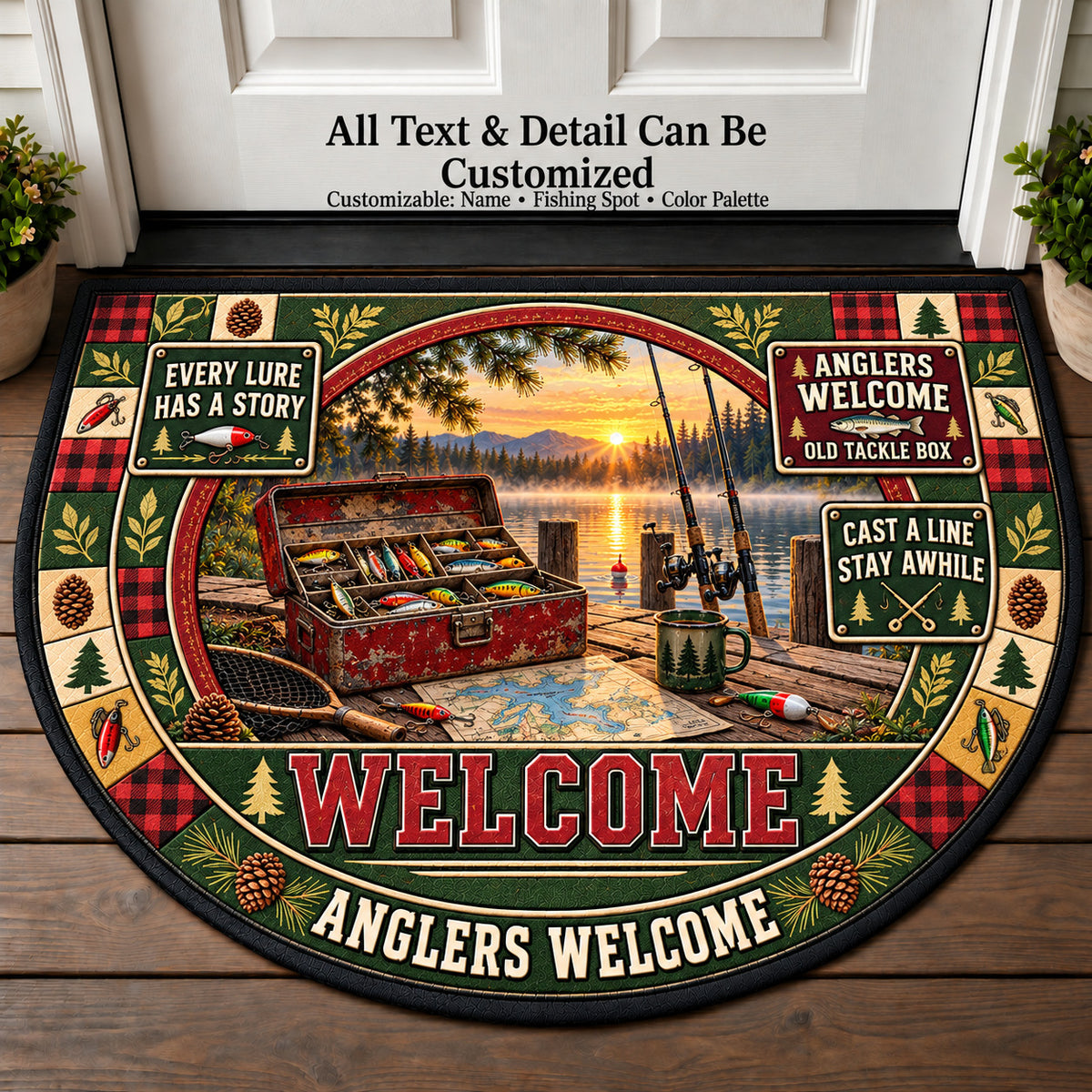 Old Tackle Box - Anglers Welcome Personalized Half Round Mat | 5To9Vibe