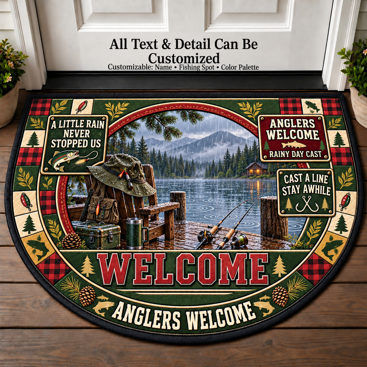 Rainy Day Cast - Anglers Welcome Personalized Half Round Mat | 5To9Vibe