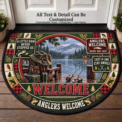Rainy Day Cast - Anglers Welcome Personalized Half Round Mat | 5To9Vibe