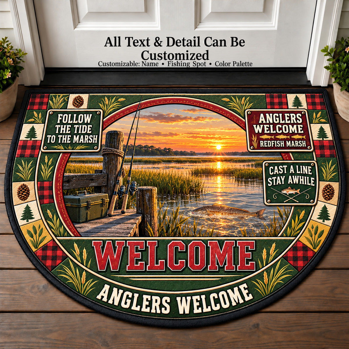 Redfish Marsh - Anglers Welcome Personalized Half Round Mat | 5To9Vibe