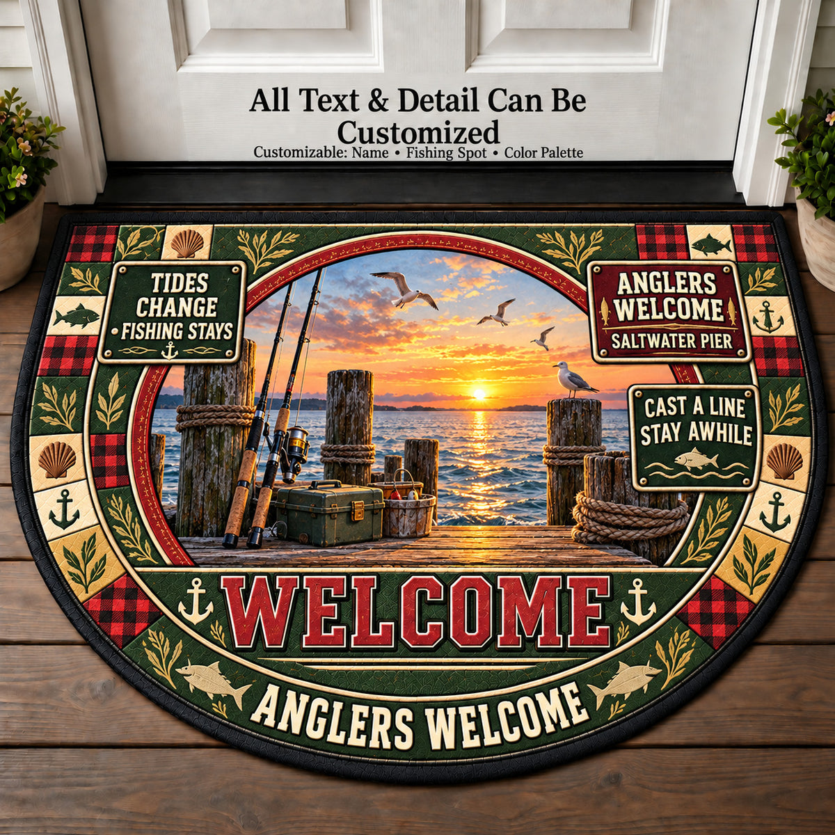 Saltwater Pier - Anglers Welcome Personalized Half Round Mat | 5To9Vibe