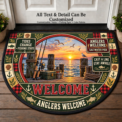 Saltwater Pier - Anglers Welcome Personalized Half Round Mat | 5To9Vibe