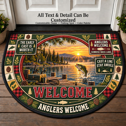 Sunrise Bass Lake - Anglers Welcome Personalized Half Round Mat | 5To9Vibe