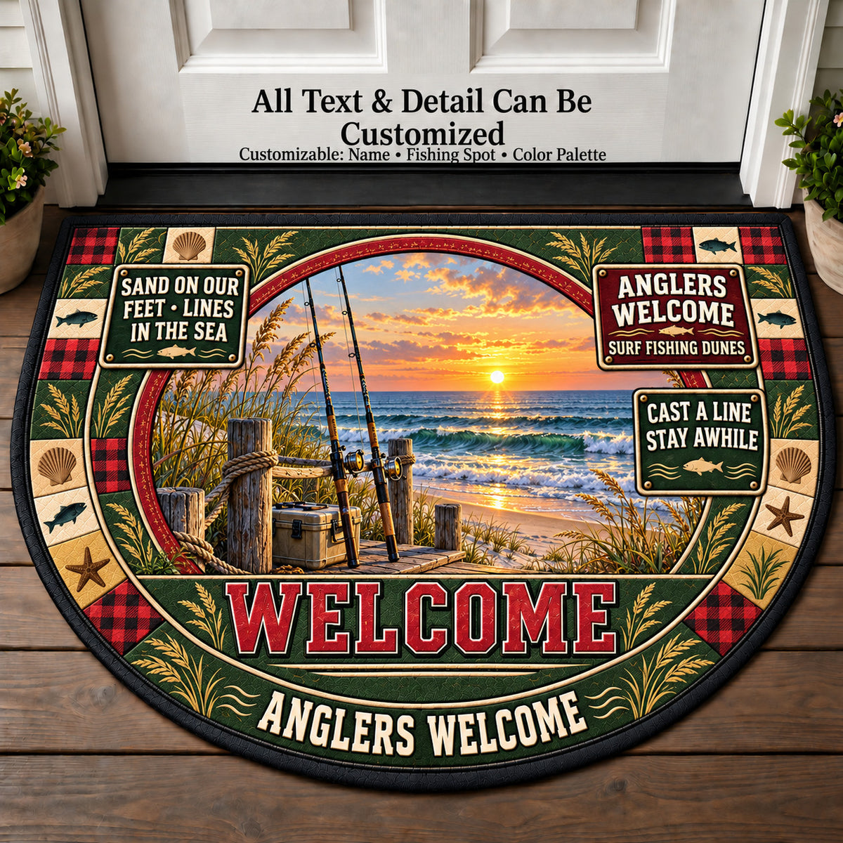 Surf Fishing Dunes - Anglers Welcome Personalized Half Round Mat | 5To9Vibe