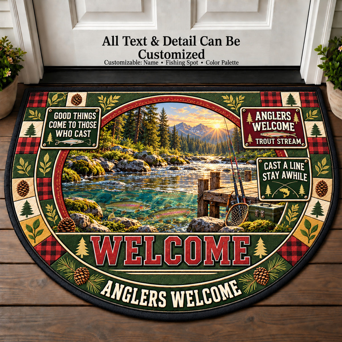 Trout Stream - Anglers Welcome Personalized Half Round Mat | 5To9Vibe