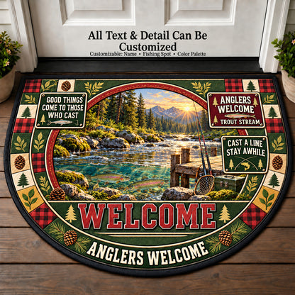 Trout Stream - Anglers Welcome Personalized Half Round Mat | 5To9Vibe