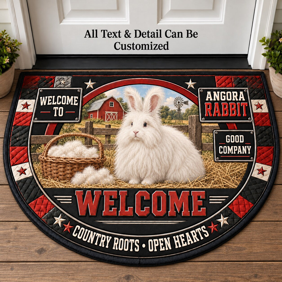 Angora Rabbit Personalized Half Round Mat | 5To9Vibe