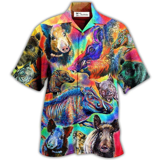 Hawaiian Shirt / Adults / S Boar Colorful Wild Boar In Colorful Background - Hawaiian Shirt 