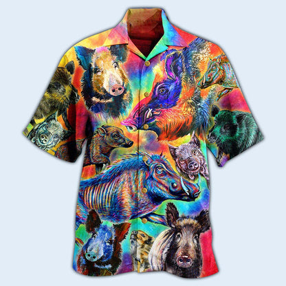 Boar Colorful Wild Boar In Colorful Background - Hawaiian Shirt 
