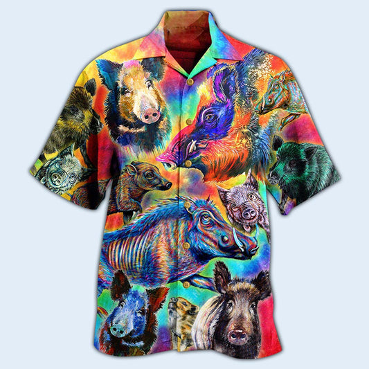 Boar Colorful Wild Boar In Colorful Background - Hawaiian Shirt 