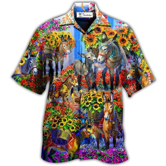 Hawaiian Shirt / Adults / S Donkey In The Spring With Sunflower - Hawaiian Shirt 