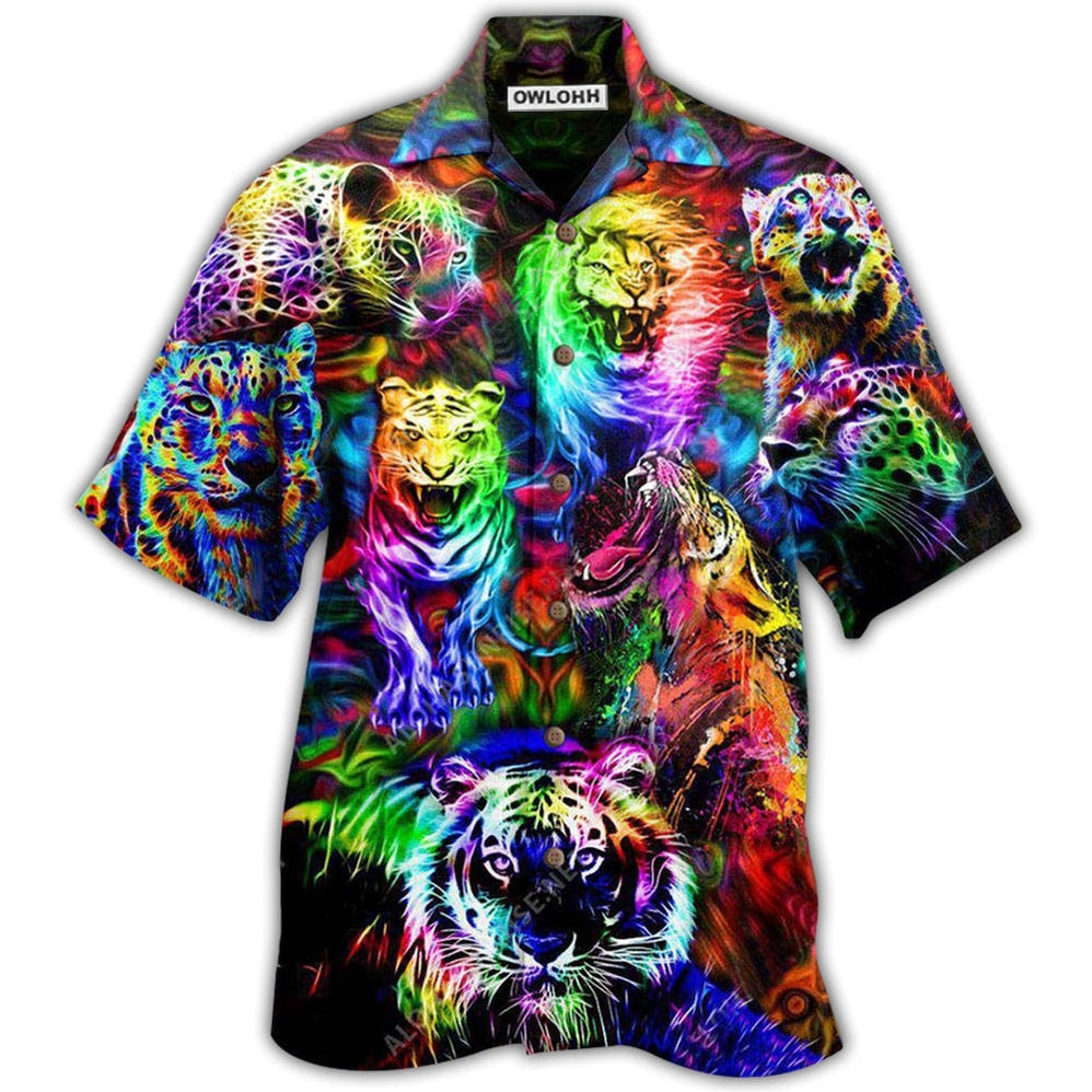 Hawaiian Shirt / Adults / S Animals King Of The Jungle Lion Tiger Leopard With Full Colors - Hawaiian Shirt 