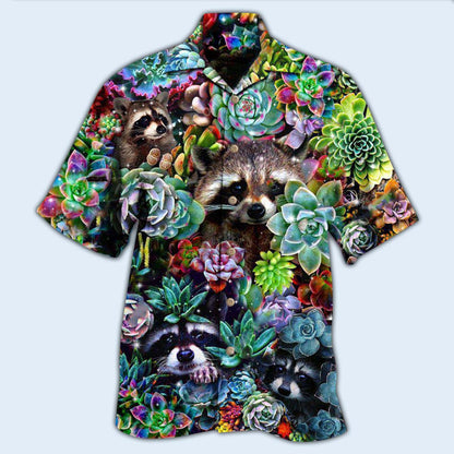 Raccoon Animals Succulent - Hawaiian Shirt 