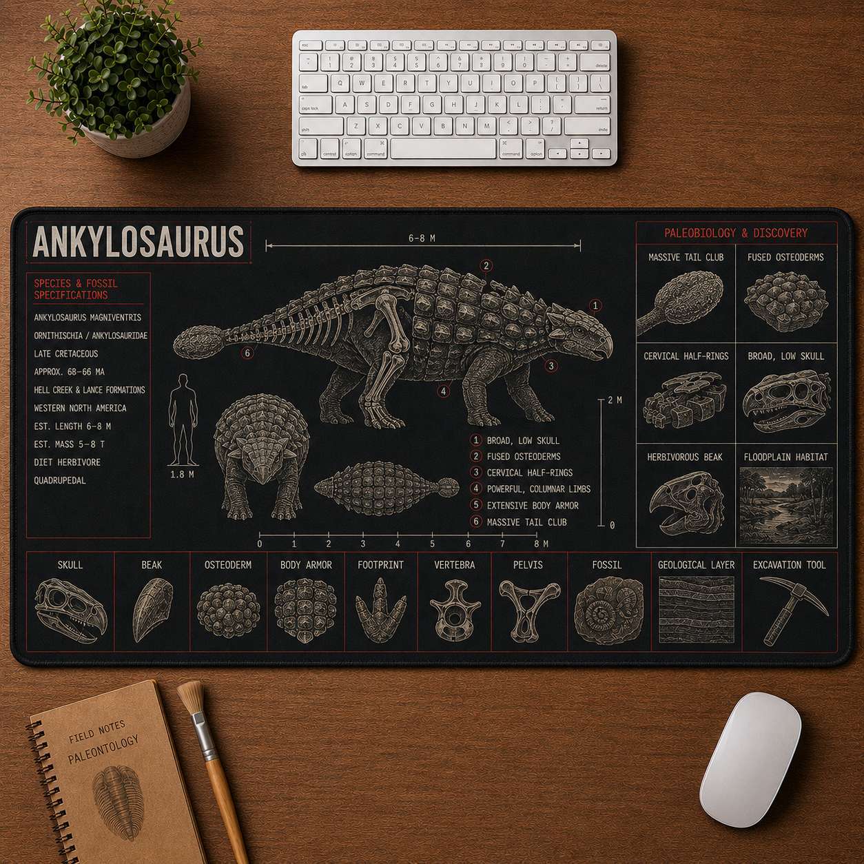 Ankylosaurus Dinosaur Blueprint Desk Mat | 5To9Vibe
