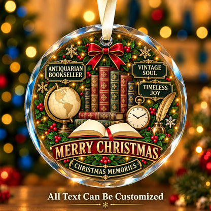 Antiquarian Bookseller Personalized Glass Ornament | 5To9Vibe