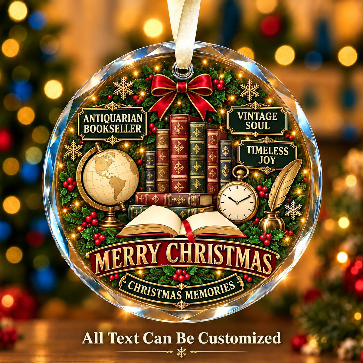 Antiquarian Bookseller Personalized Glass Ornament | 5To9Vibe