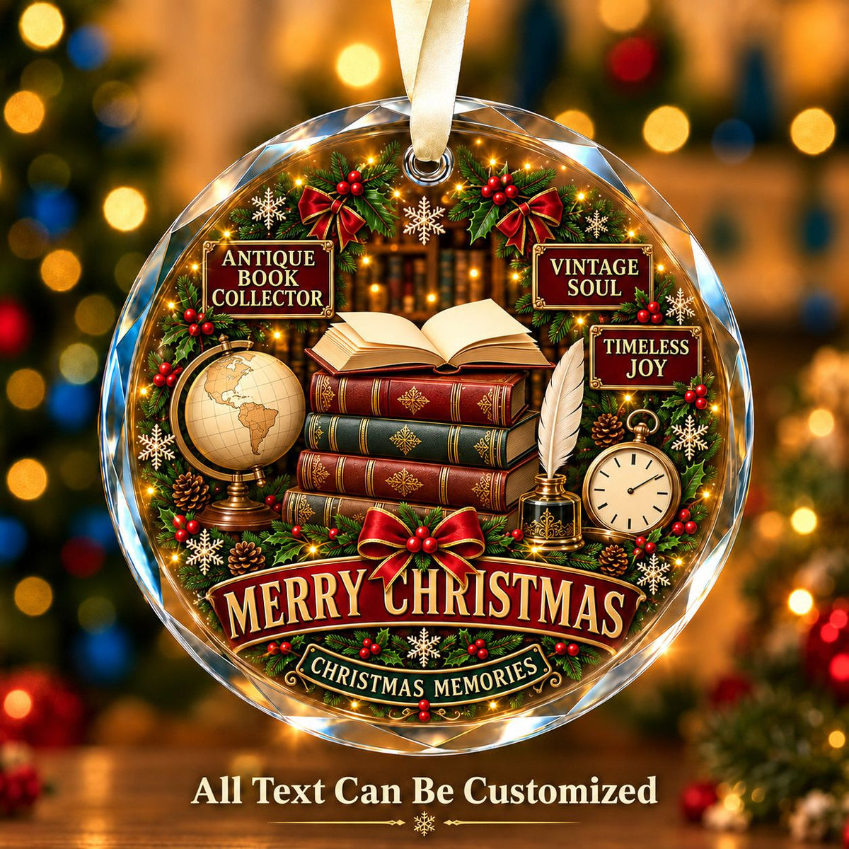 Antique Book Collector Personalized Glass Ornament | 5To9Vibe