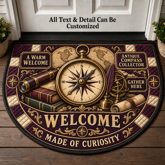 Antique Compass Collector Personalized Half Round Mat | 5To9Vibe