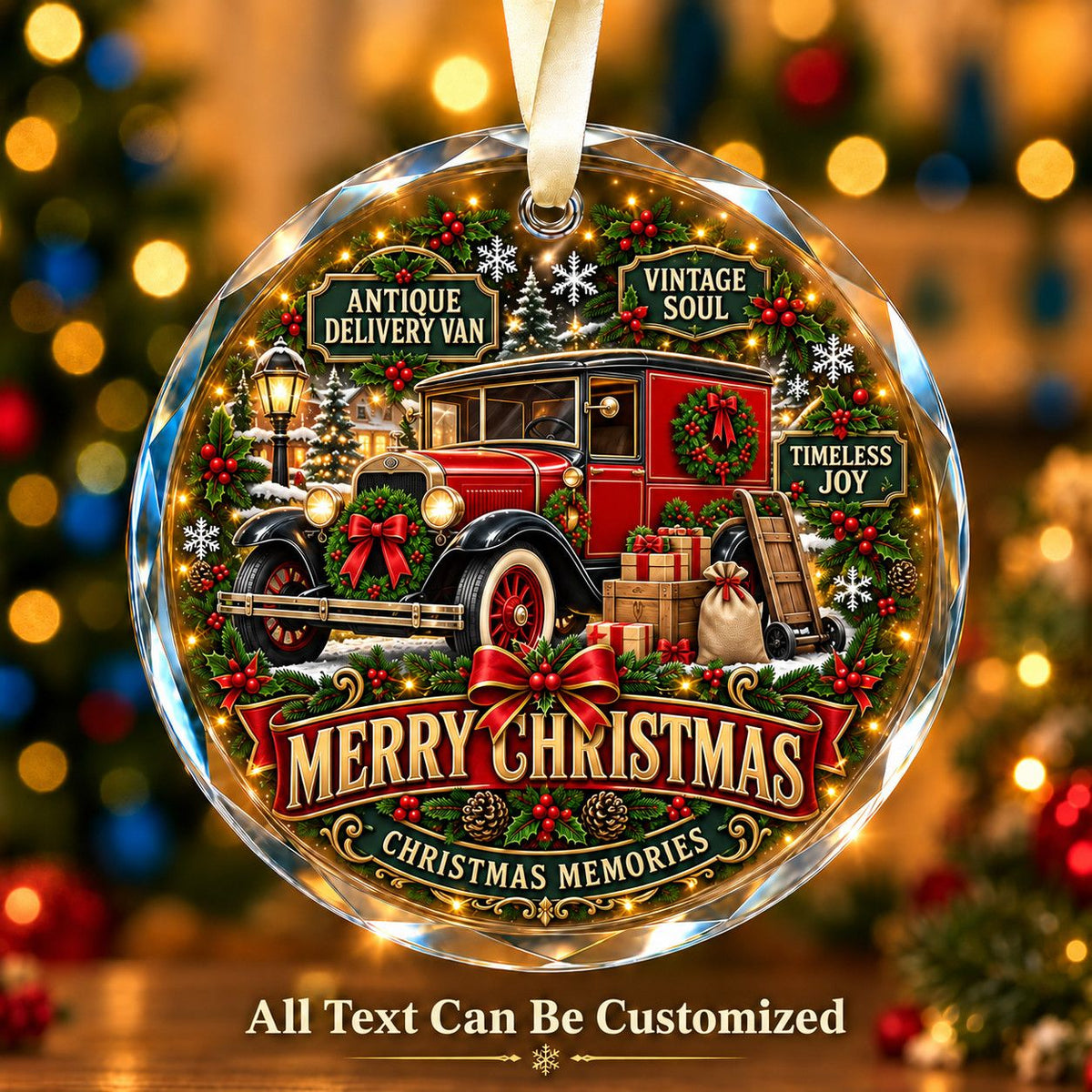 Antique Delivery Van Personalized Glass Ornament | 5To9Vibe