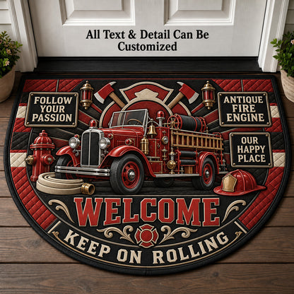 Antique Fire Engine Personalized Half Round Mat | 5To9Vibe