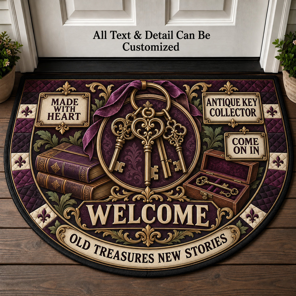 Antique Key Collector Personalized Half Round Mat | 5To9Vibe