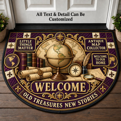 Antique Map Collector Personalized Half Round Mat | 5To9Vibe